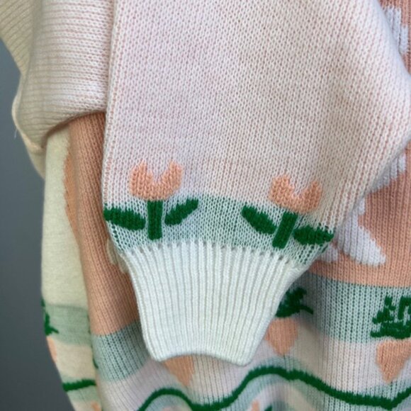 70s/80s Vintage Winona Knits Sweater Bunny Flowers Ribbed Women's Size‎ Large - Picture 7 of 12